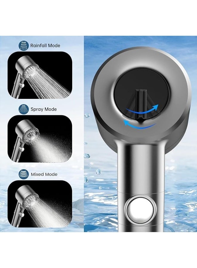 Filtered Shower Head with Handheld, High Pressure Water Flow and Multiple Spray Modes Shower Head with Filter, Power Wash for Hard Water, Showerhead with ON/OFF Switch for Pets Bath (Grey ＆ Hose) - Image 2